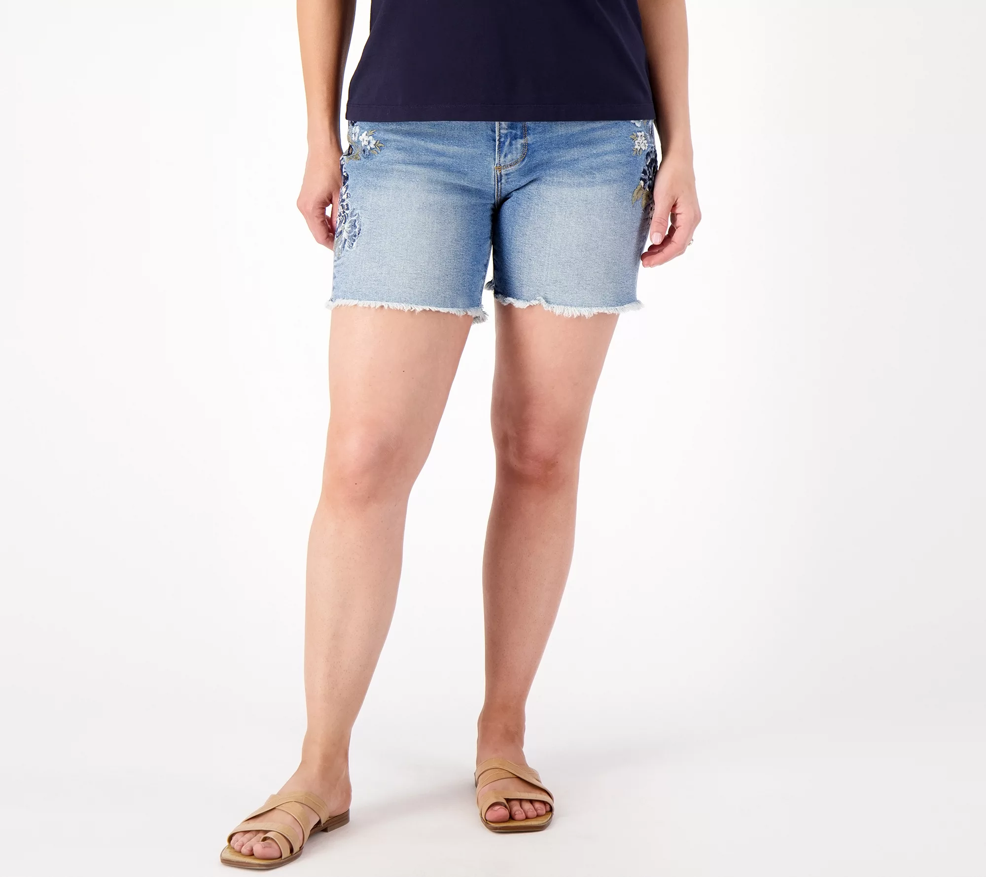 "As Is" Driftwood Jeans Lulu Cut Off Short- Bluebell Fleur