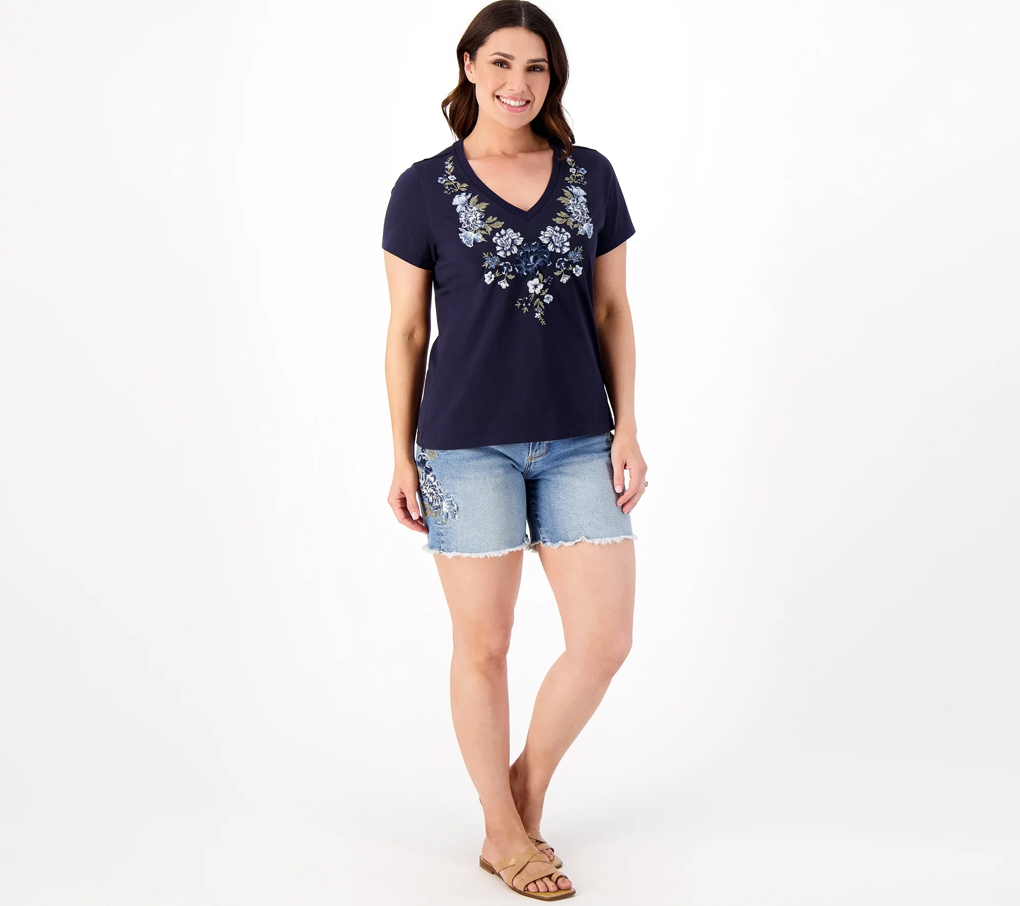 "As Is" Driftwood Jeans Lulu Cut Off Short- Bluebell Fleur