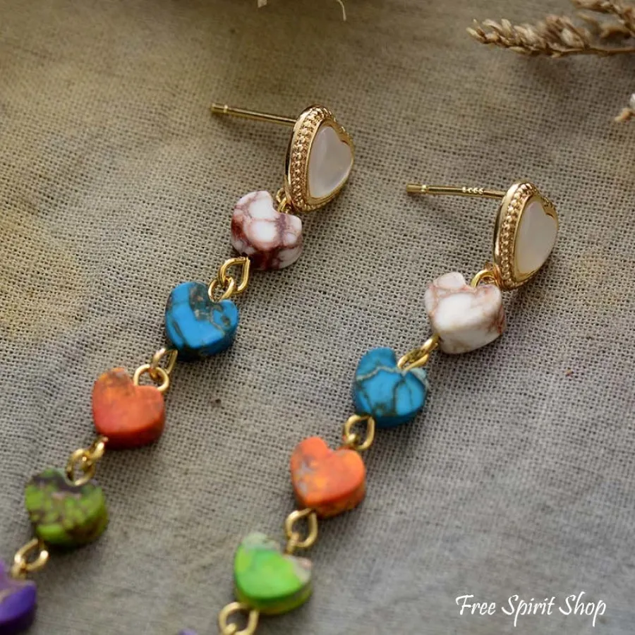 7 Chakra Heart Drop Earrings