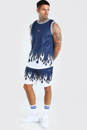 Airtex Flame Print Basketball Set | boohooMAN UK