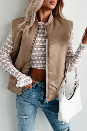 Always Hustling Satin Bomber Vest (Taupe)