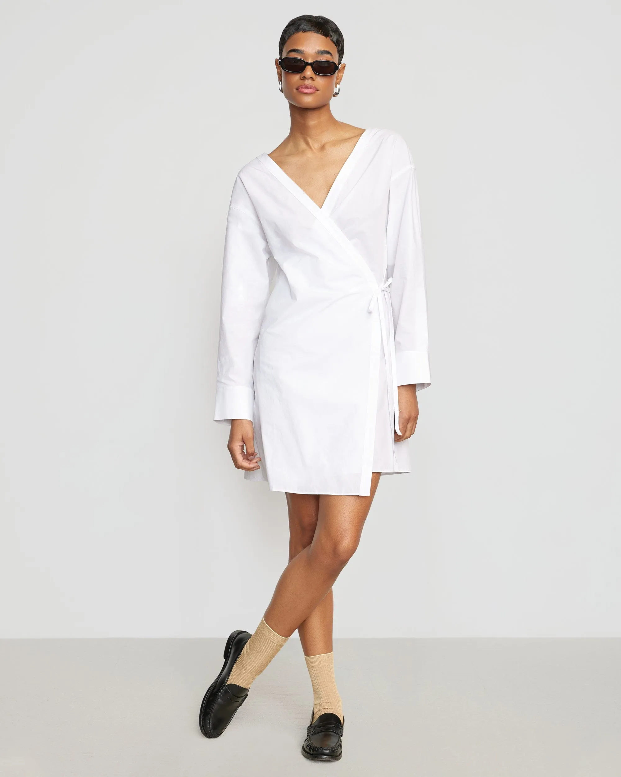 Ari V-Neck Wrap Dress | White