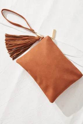 august + delilah Elithe Clutch in Tan Suede