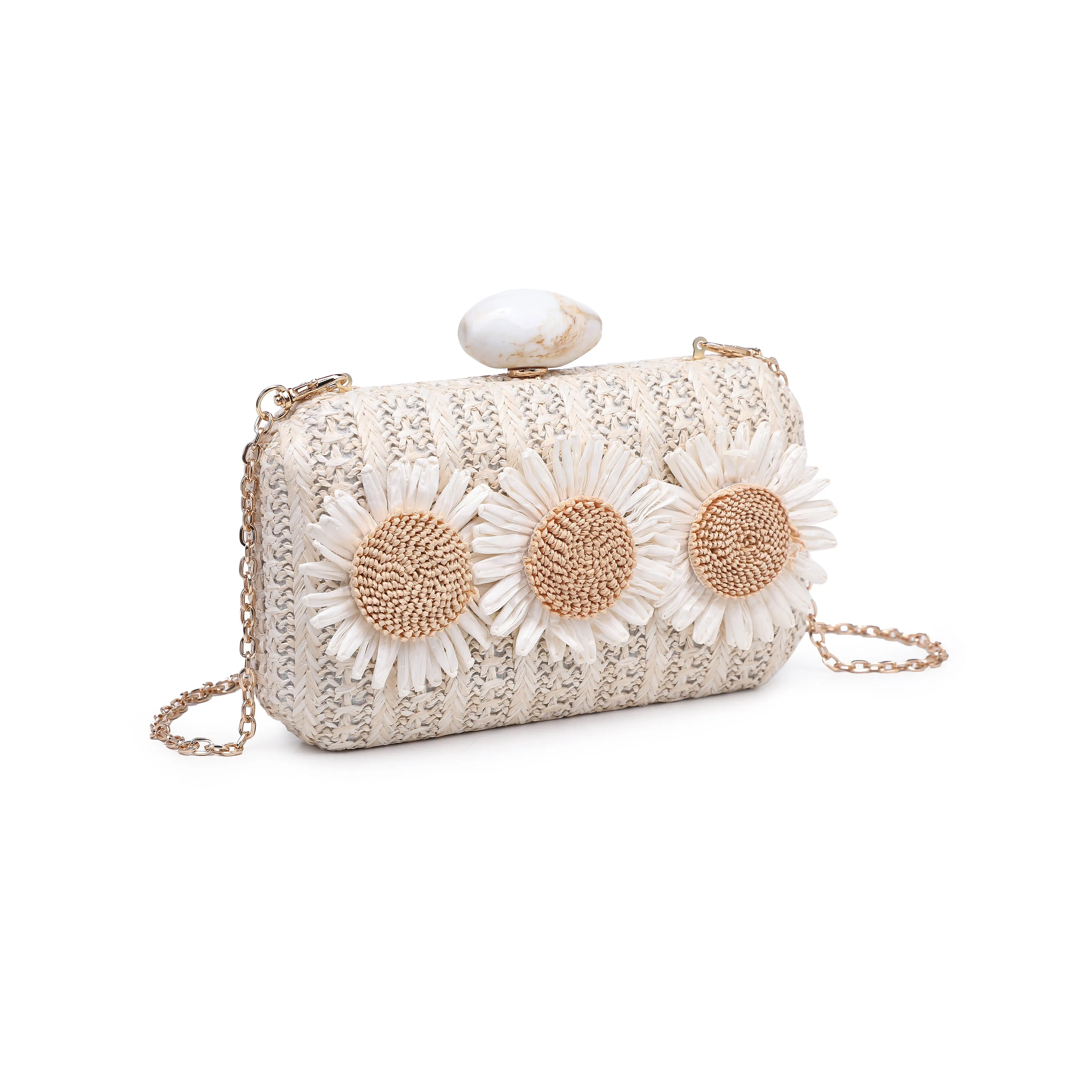 Avayah Raffia Flower Detail Straw Clutch