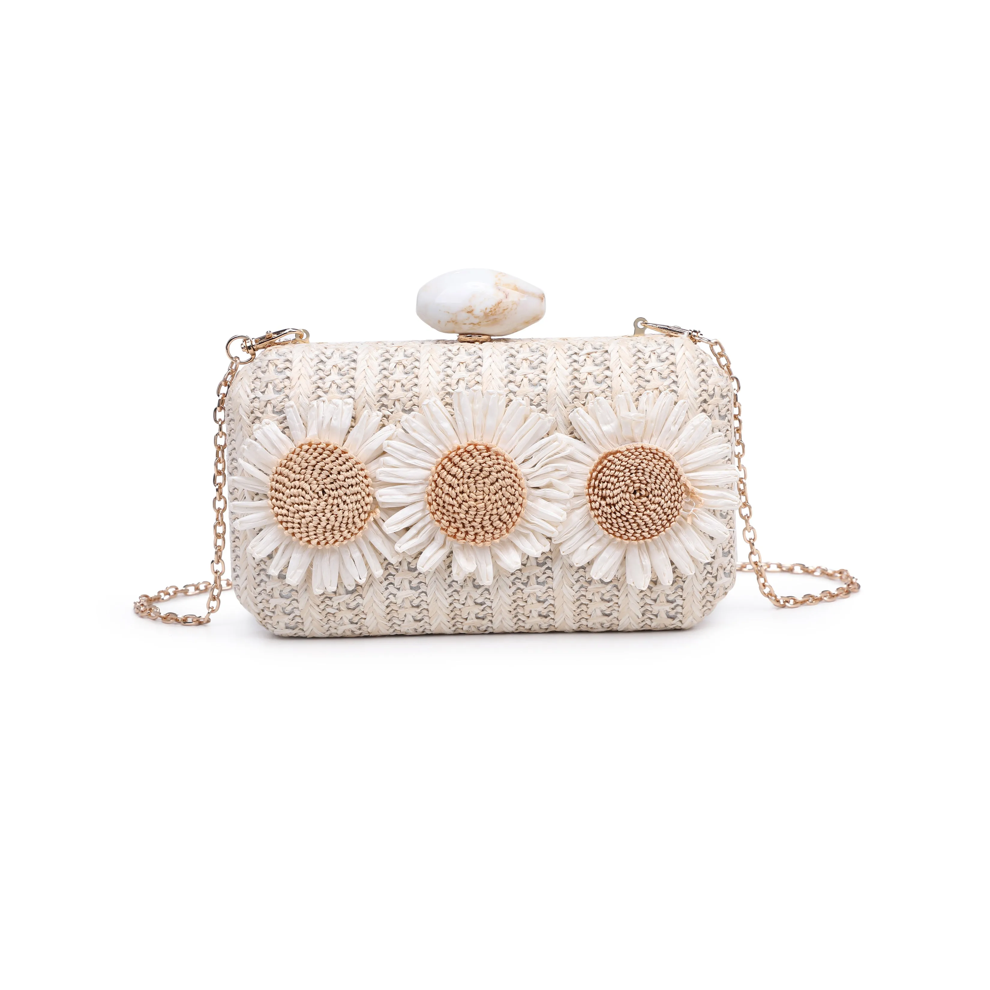 Avayah Raffia Flower Detail Straw Clutch