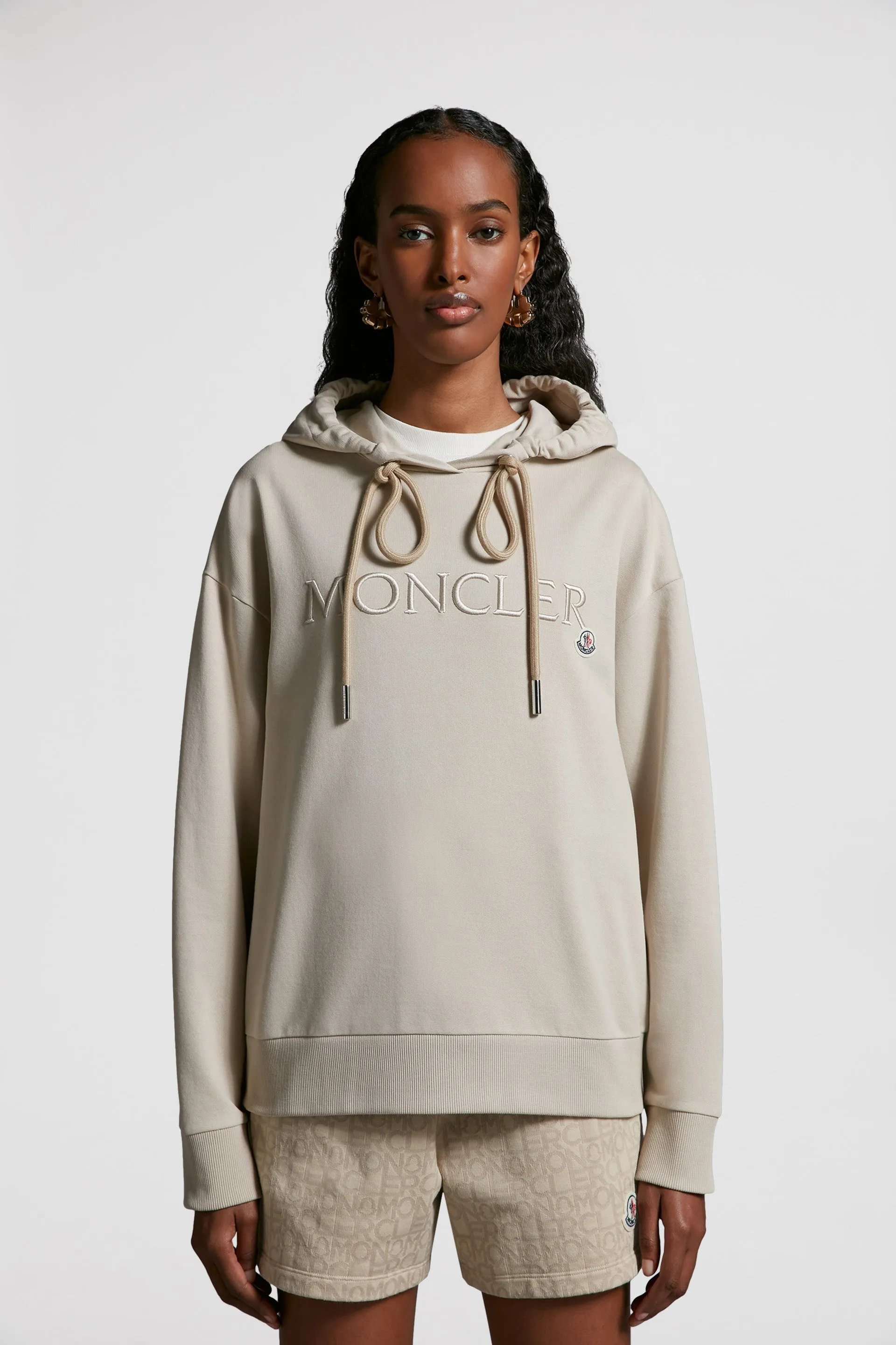Beige Cotton Logo Hoodie