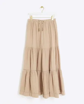 Beige tiered maxi skirt
