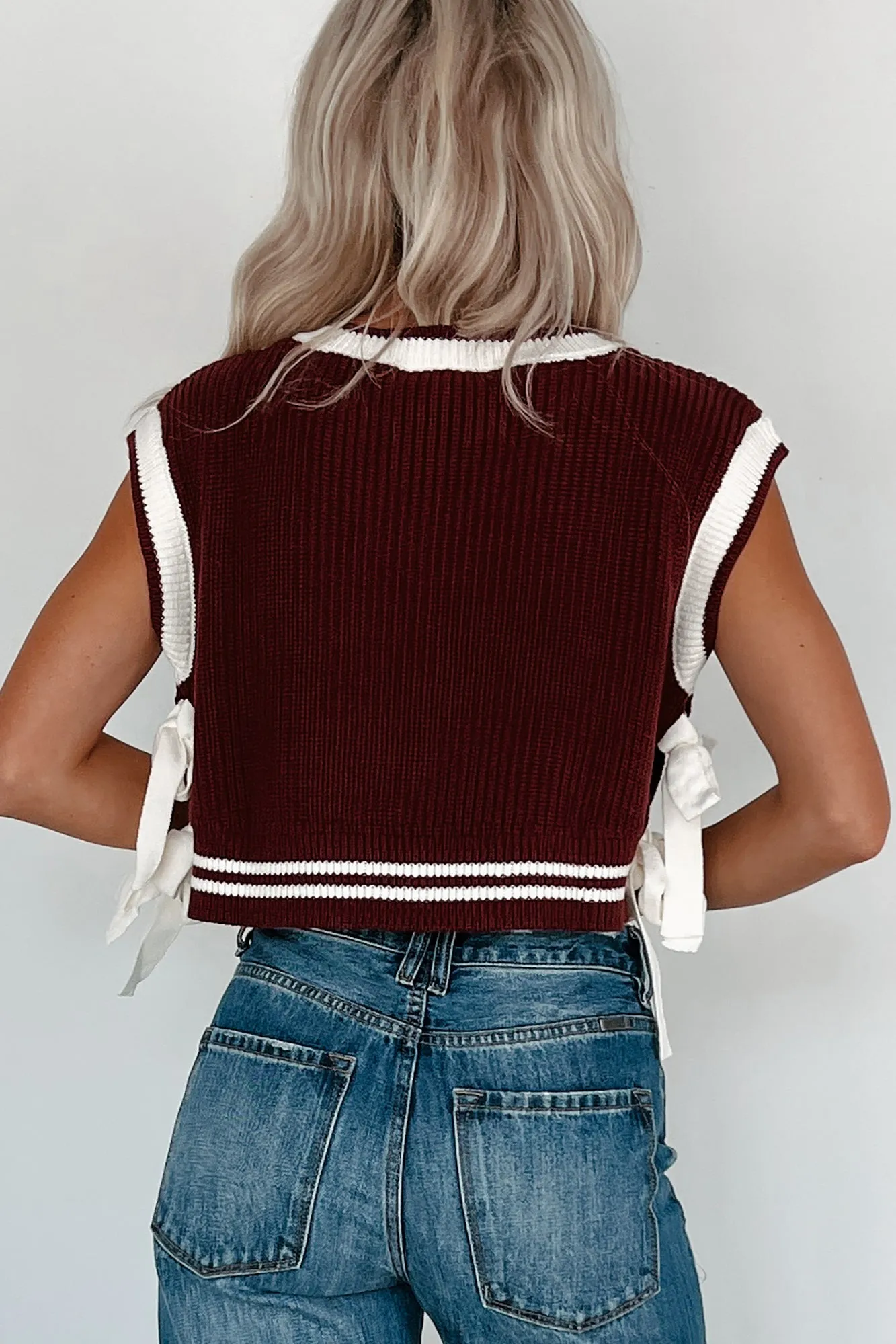 Better Take Notes Side Tie Sweater Vest (Maroon/White)