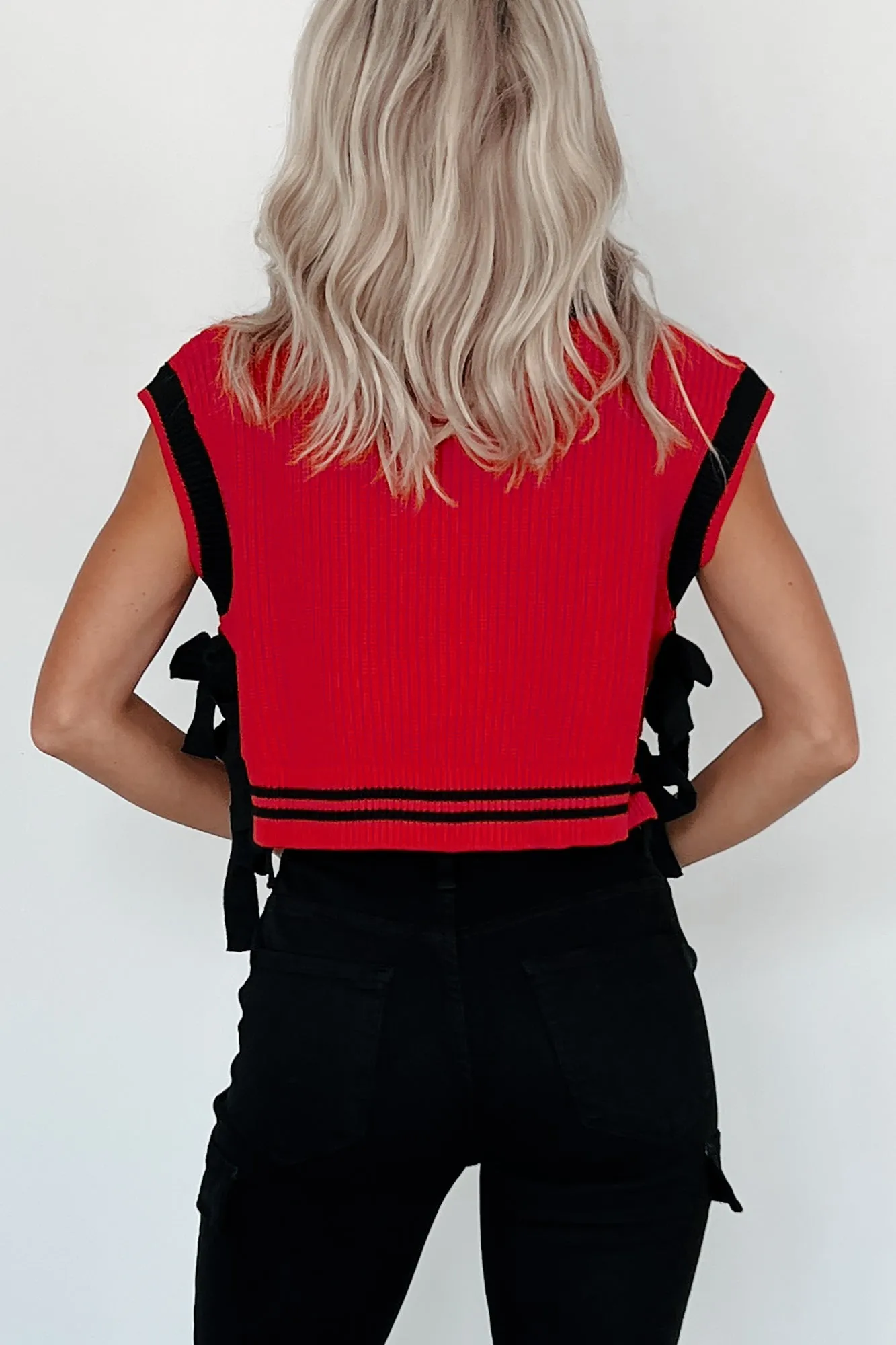 Better Take Notes Side Tie Sweater Vest (Red/Black)