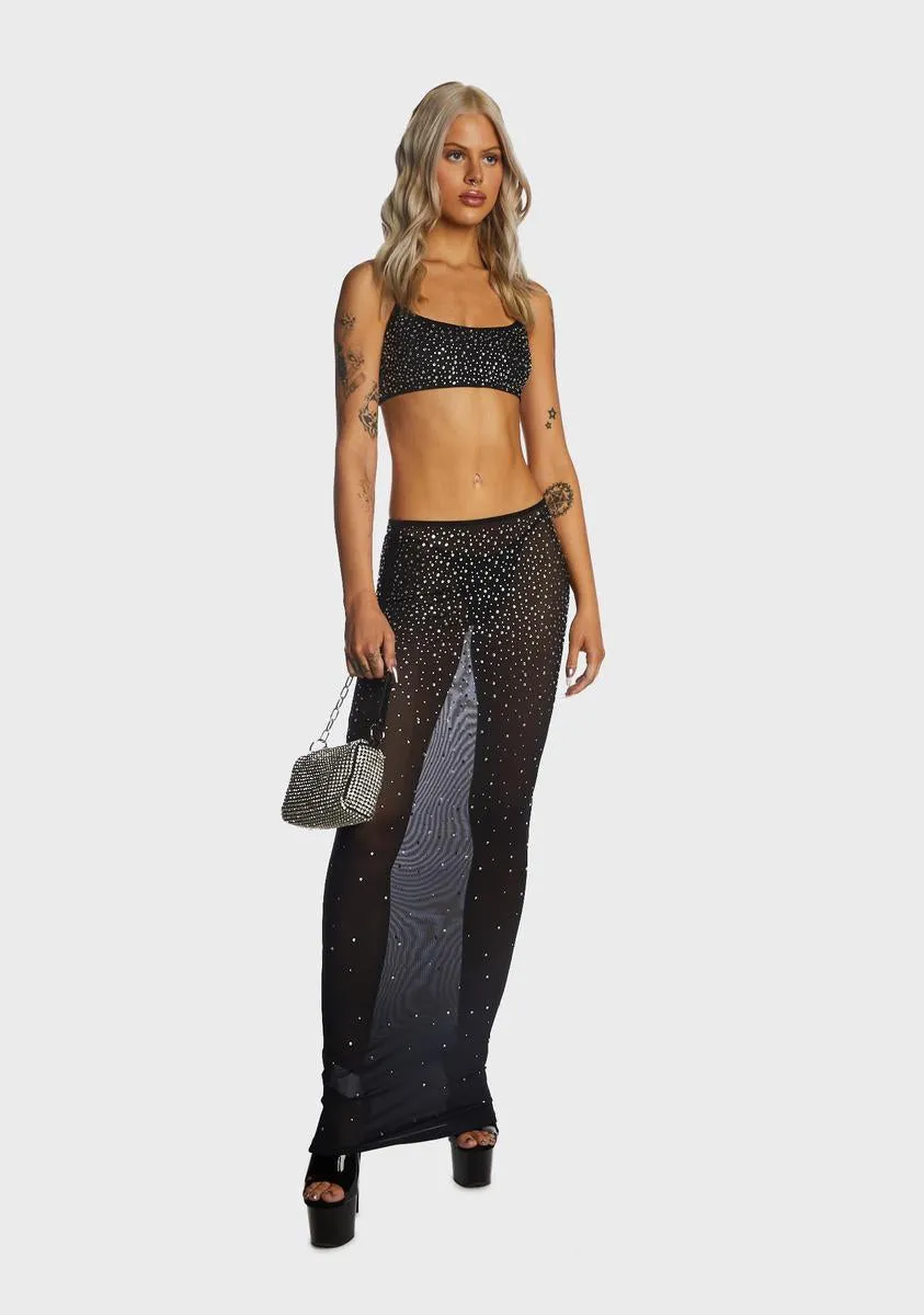 Black Embellished Skirt Set-