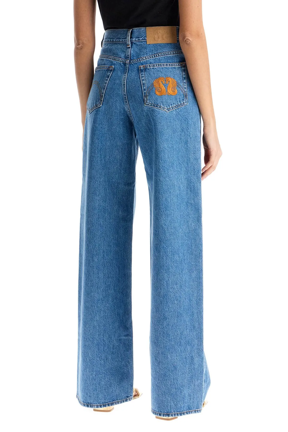 Blaze Milano Blue Cotton Jeans With Orange Embroidery