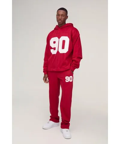 boohoo Mens Oversized 90 Printed Football Tee Overlay Hooded Tracksuit