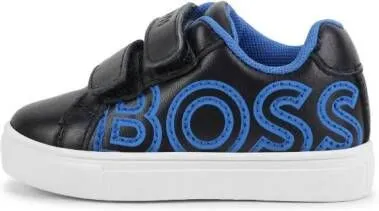 BOSS Kidswear logo-embroidered leather sneakers Black