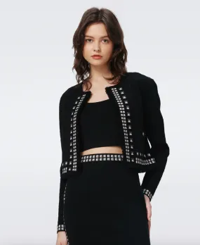 Brogan Knit Jacquard Cardigan - Black Stud