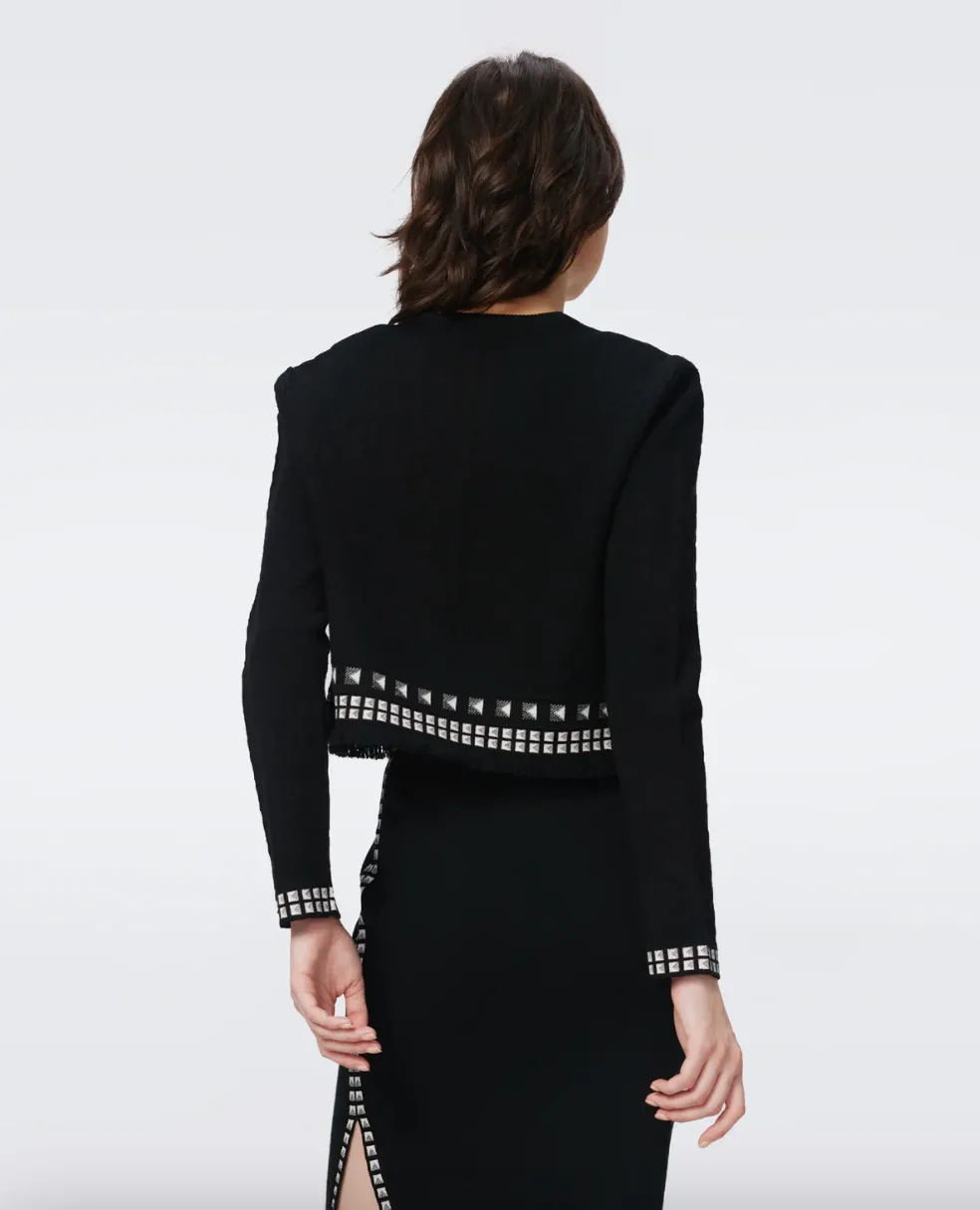 Brogan Knit Jacquard Cardigan - Black Stud