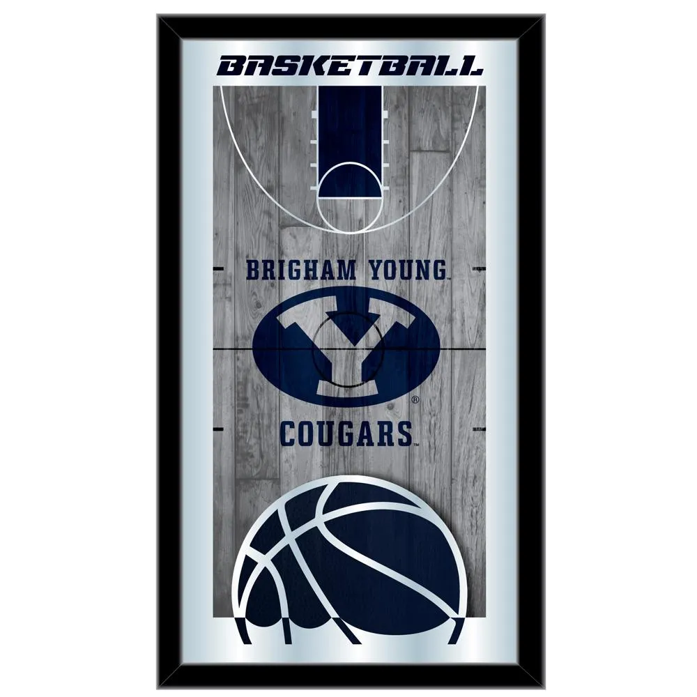 BYU Cougars HBS Navy Basketball Framed Hanging Glass Wall Mirror (26x15)