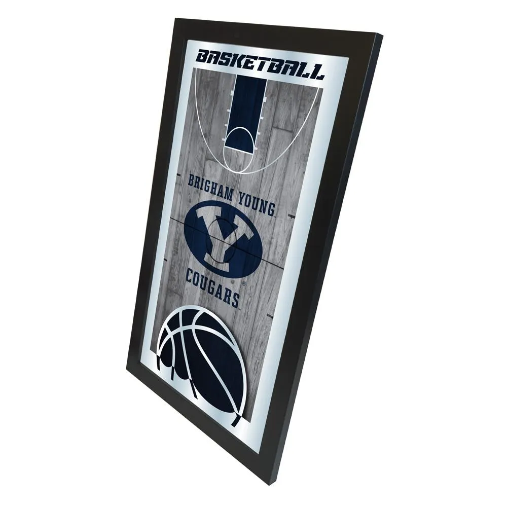 BYU Cougars HBS Navy Basketball Framed Hanging Glass Wall Mirror (26x15)