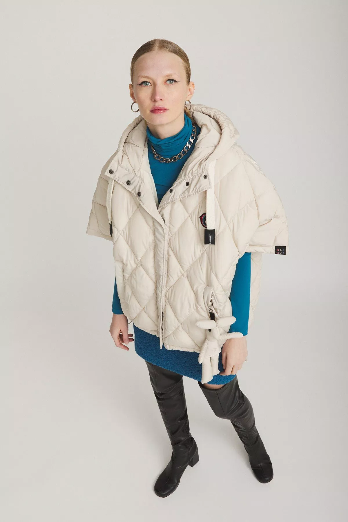 Cape-style puffer jacket