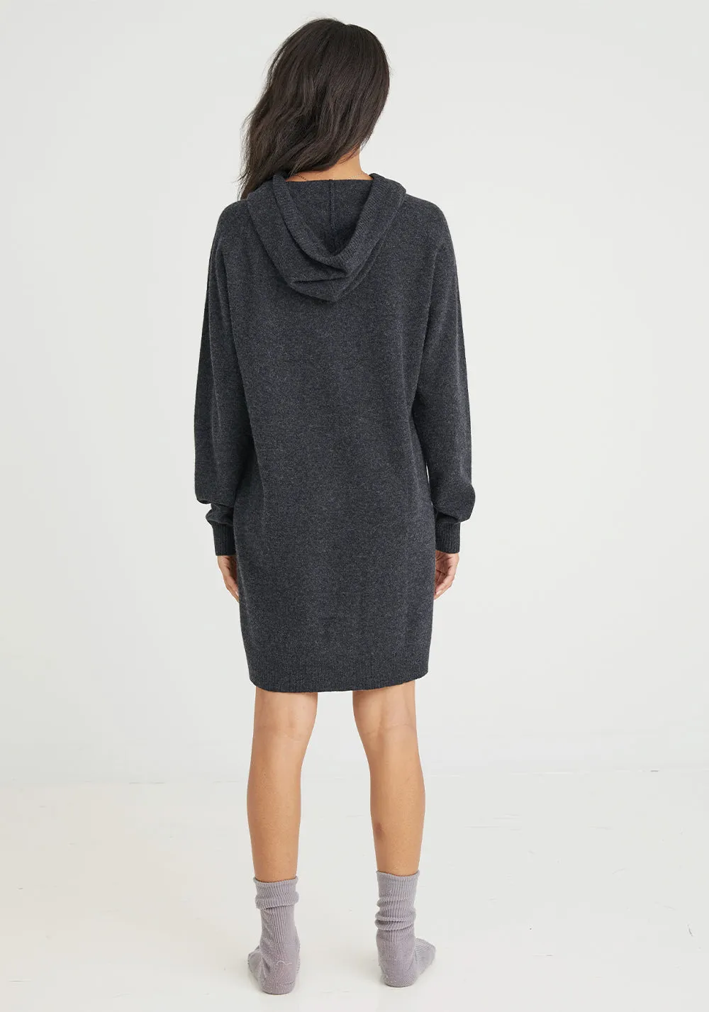 Cashmere Long Sleeve Hoodie Dress - Heather Charcoal