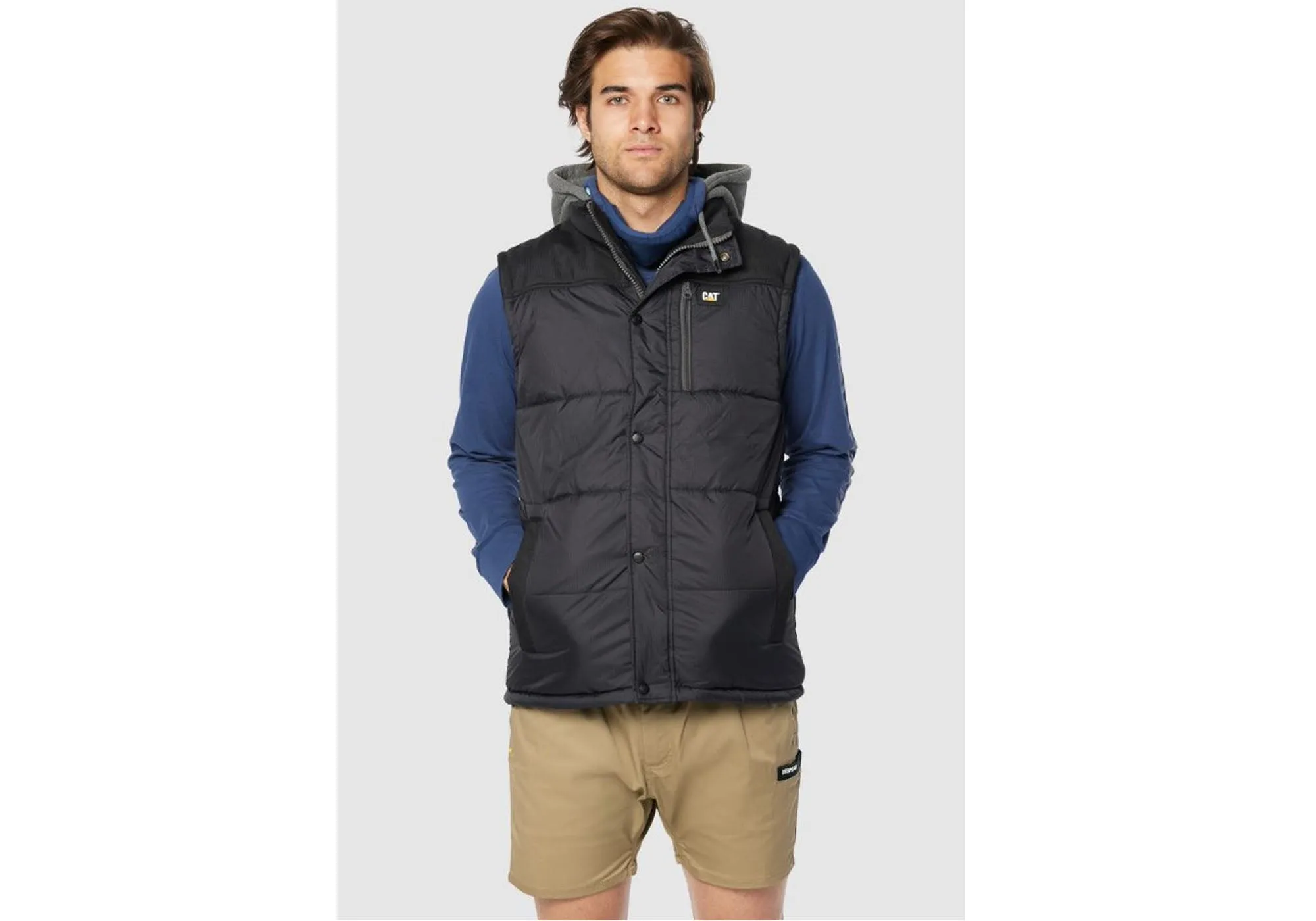 Caterpillar Mens Comfortable Durable Hooded Work Vest