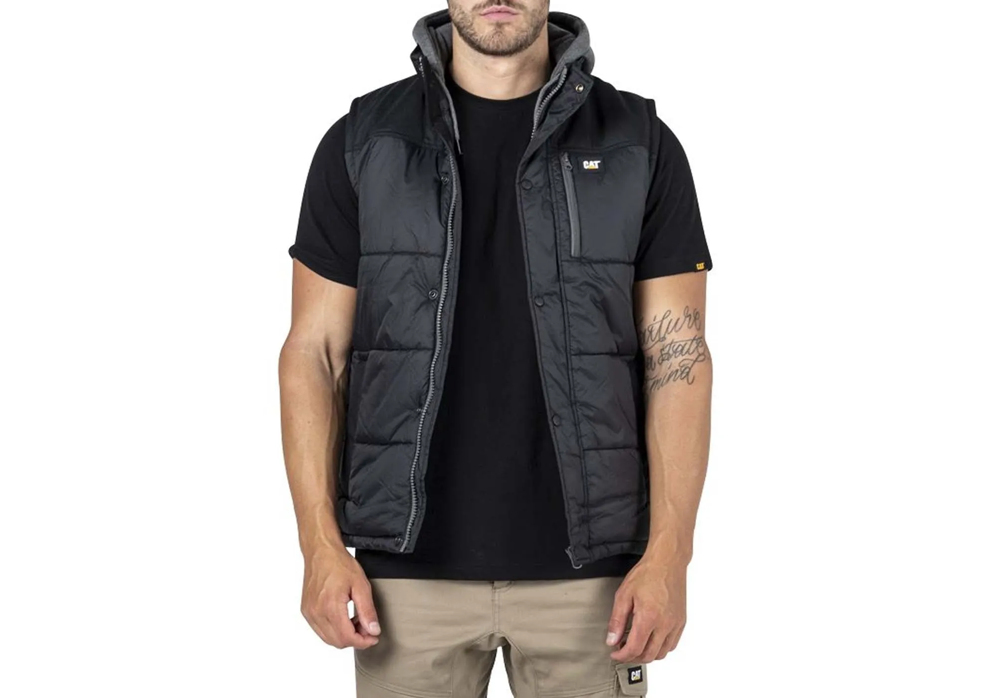 Caterpillar Mens Comfortable Durable Hooded Work Vest