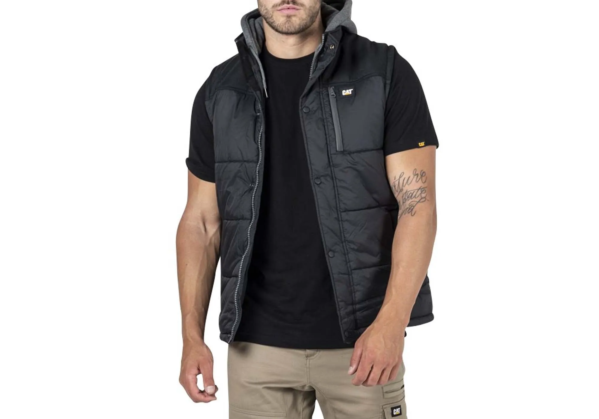 Caterpillar Mens Comfortable Durable Hooded Work Vest