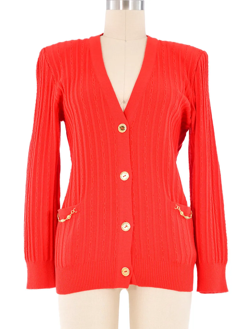 Celine Red Knit Cardigan