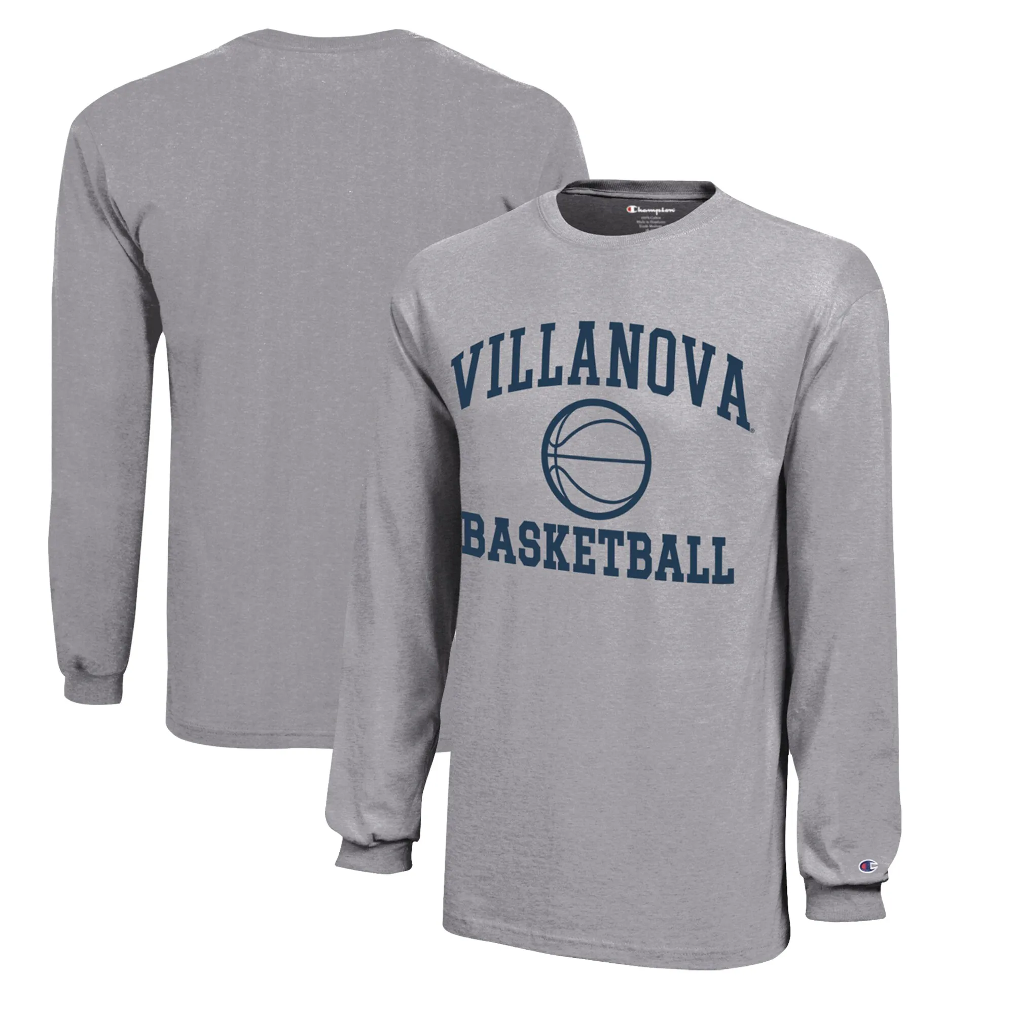 Champion  Villanova Wildcats Youth Gray Icon Logo Long Sleeve Basketball T-Shirt