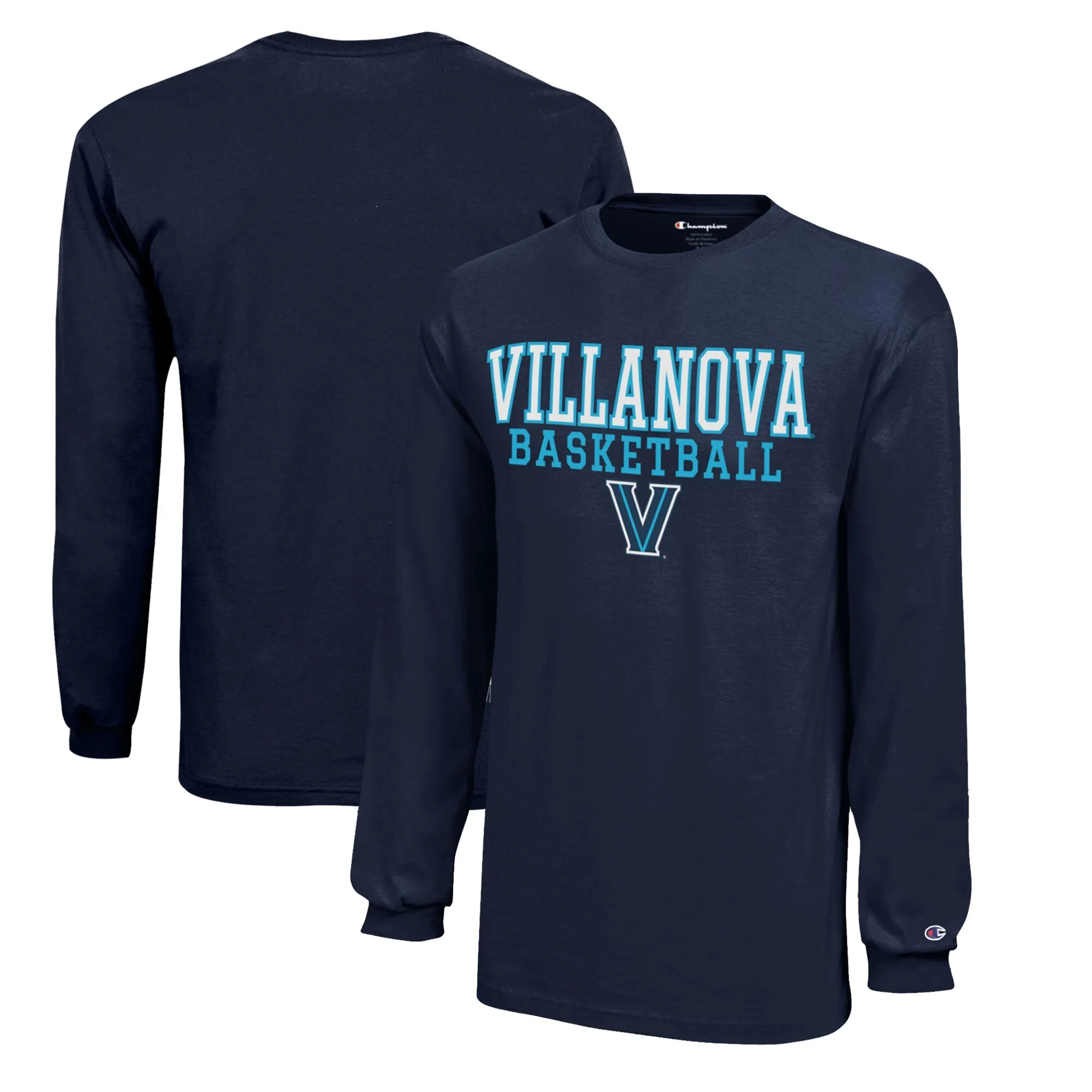 Champion  Villanova Wildcats Youth Navy Stacked Logo Long Sleeve Basketball T-Shirt