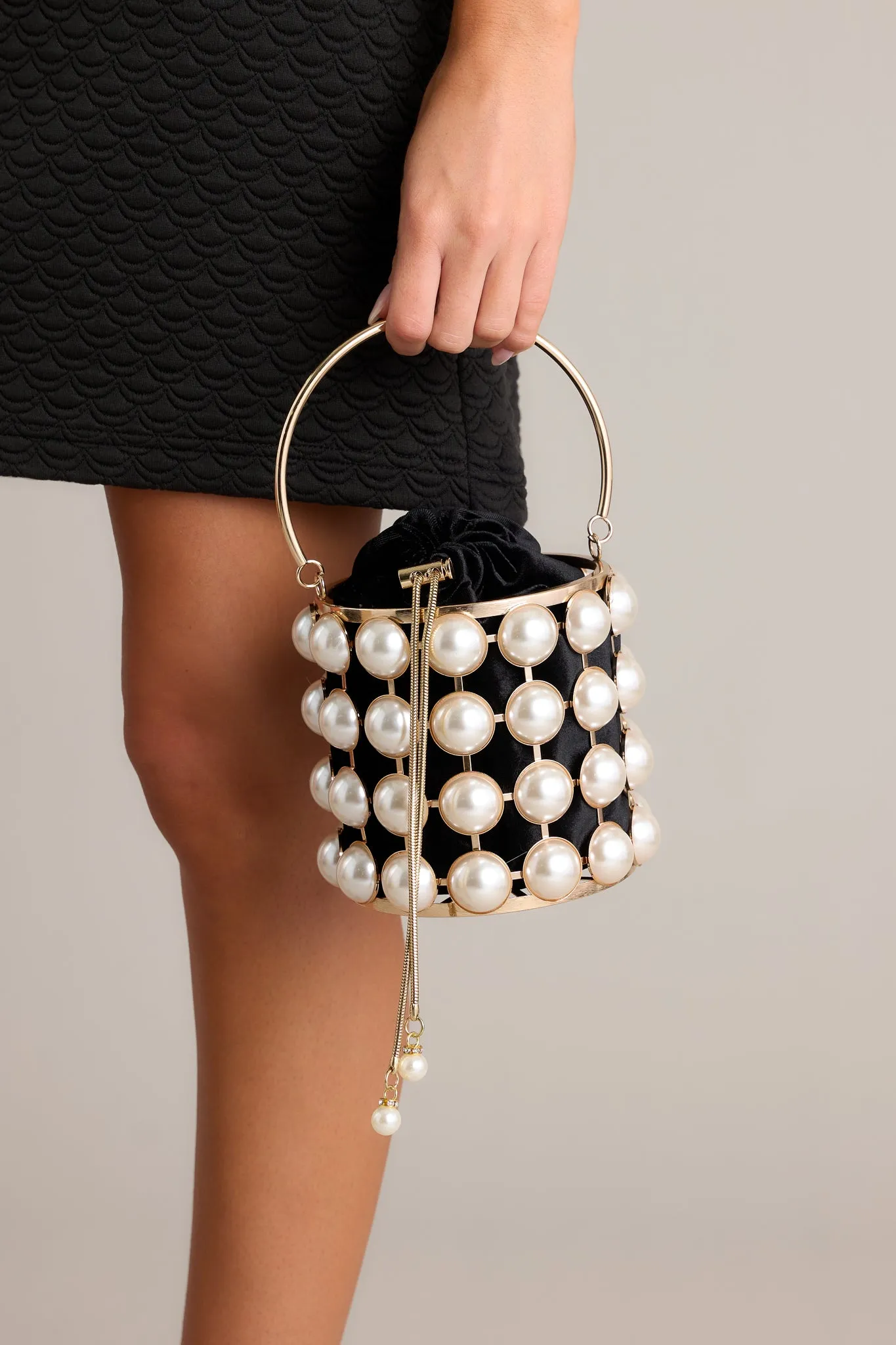 Chic Accent Ivory Pearl & Gold Embellished Clutch