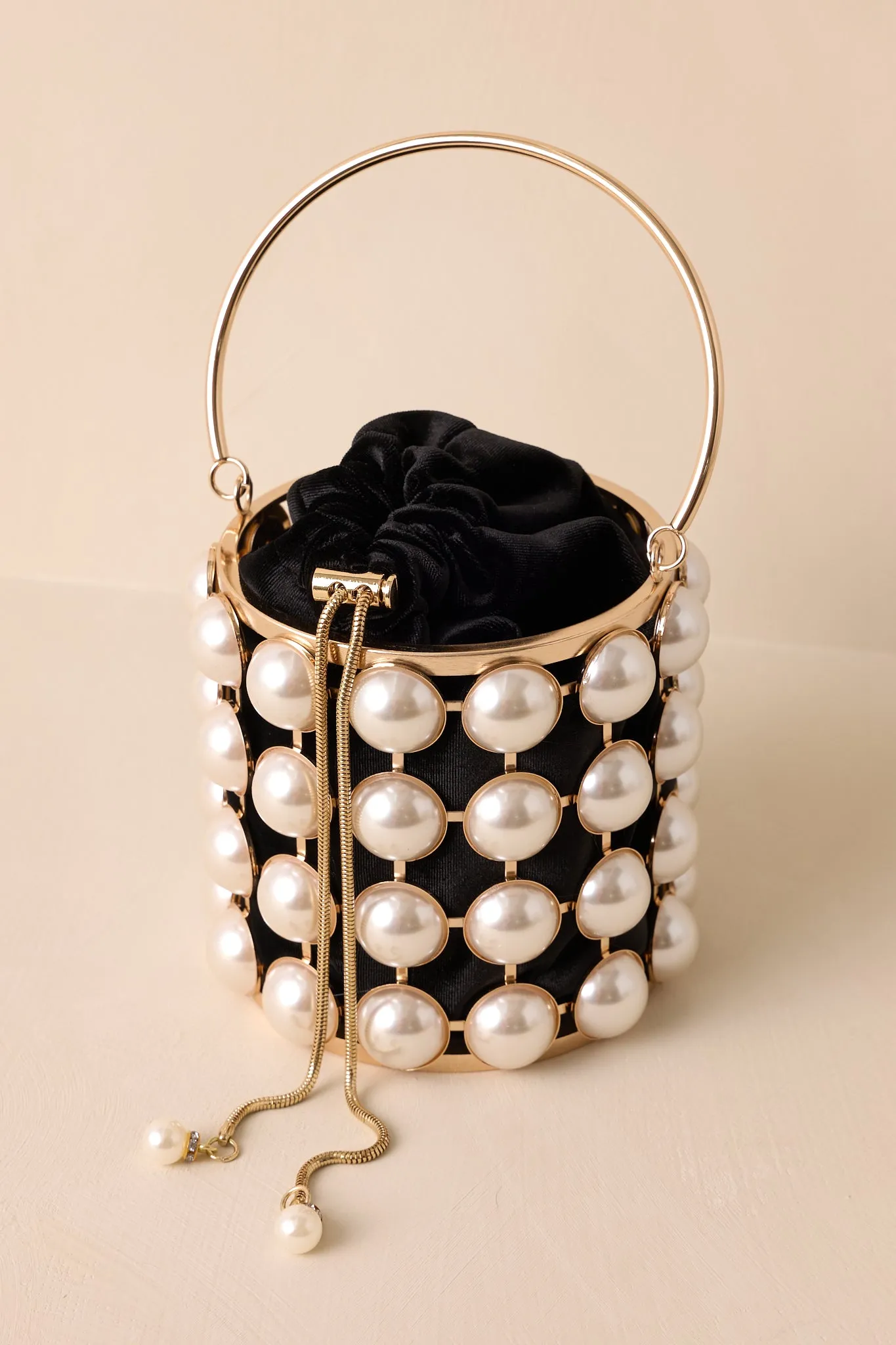 Chic Accent Ivory Pearl & Gold Embellished Clutch