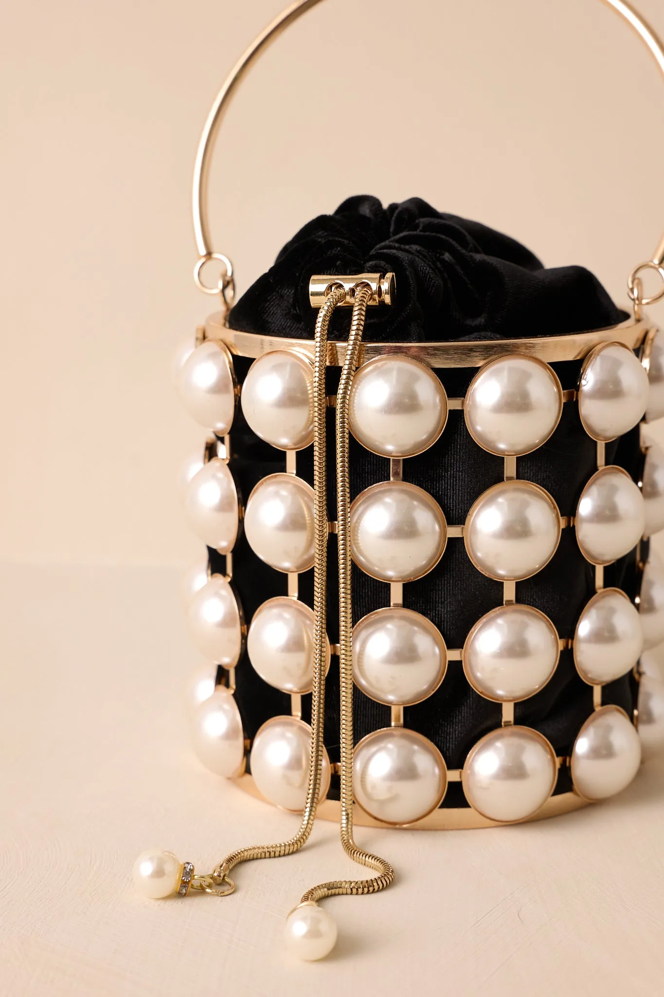 Chic Accent Ivory Pearl & Gold Embellished Clutch