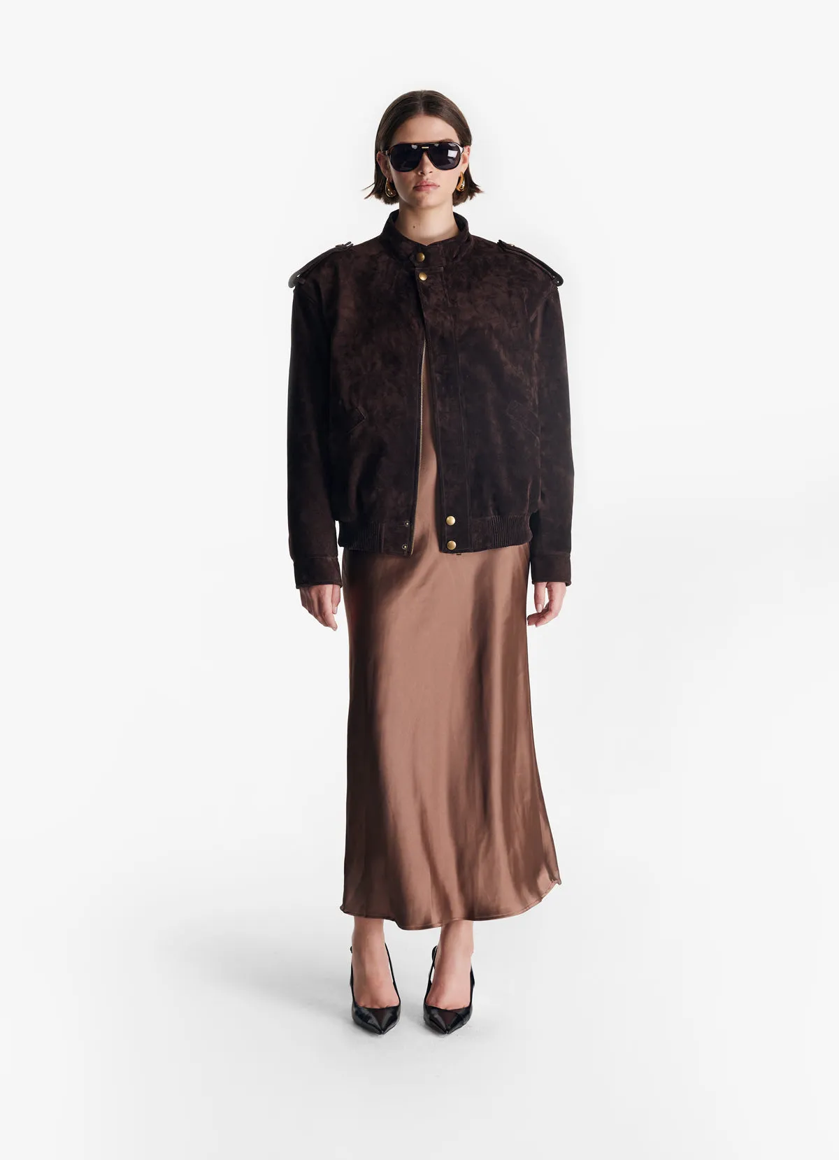 Chocolate Suede Bomber