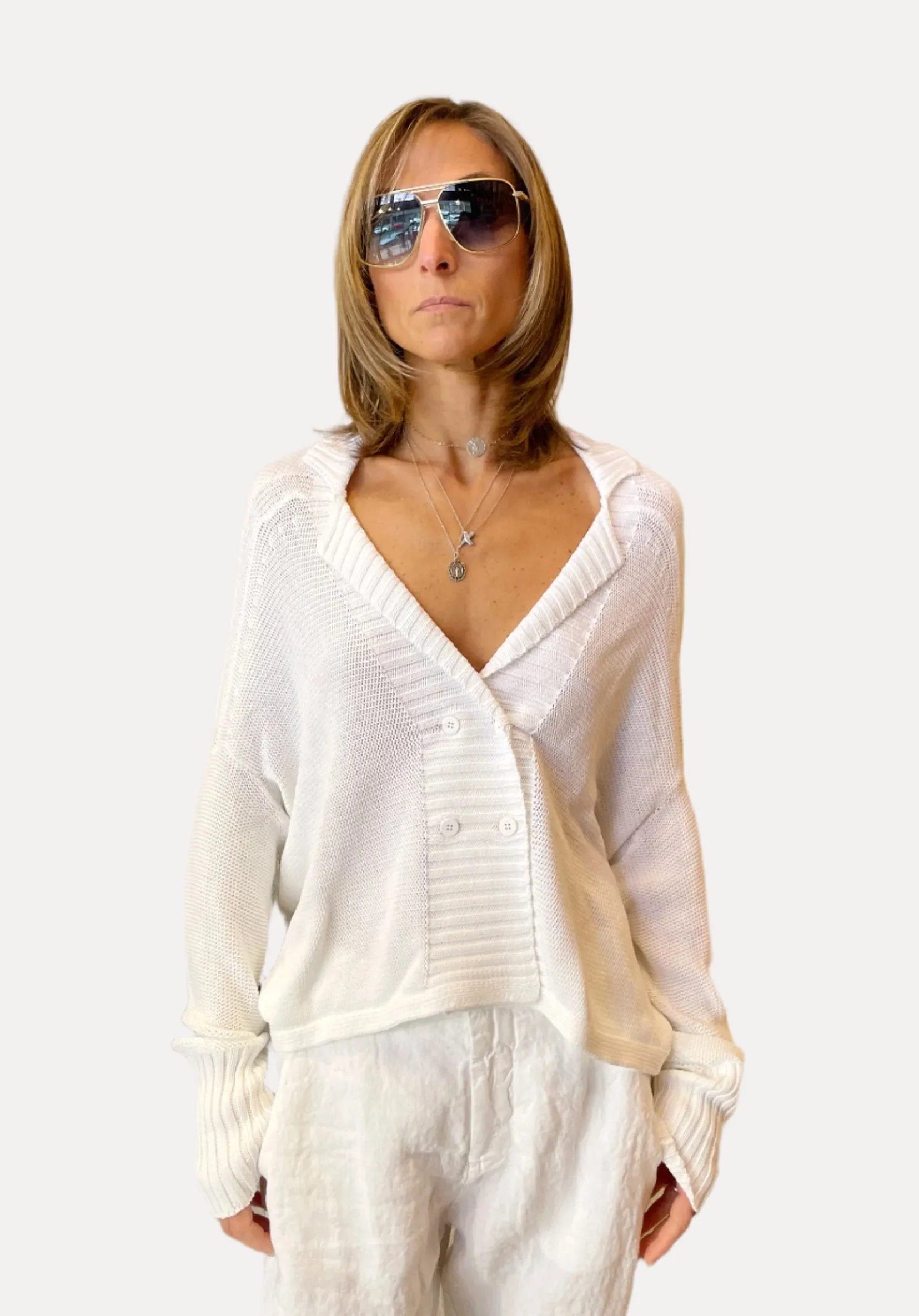 Chunky Cotton Cardigan - White