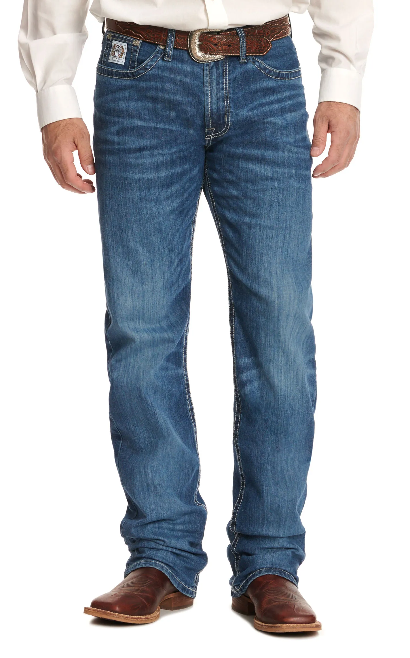 Cinch Men's White Label Medium Wash Mid-Rise Relaxed Straight Leg Stretch Jeans