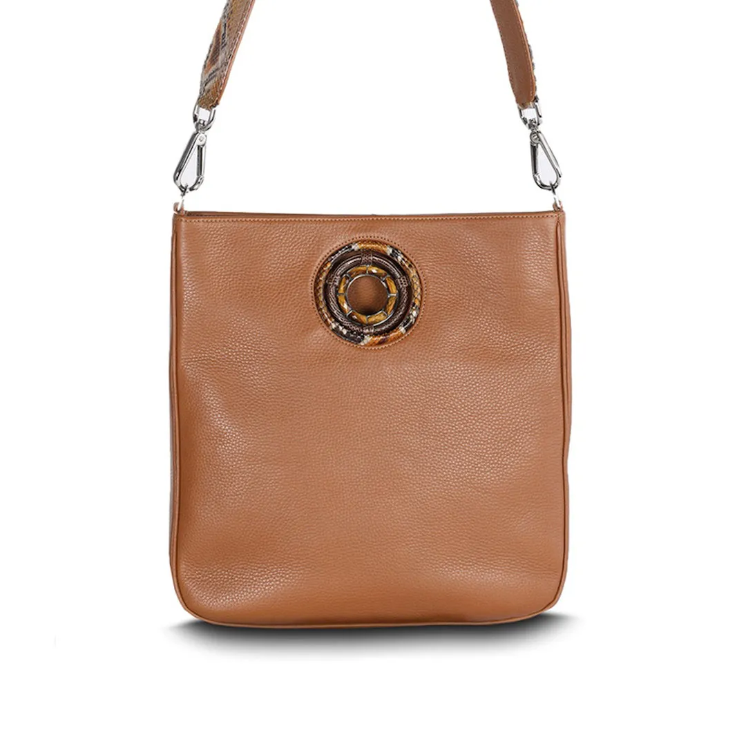 Cloe Jeweled Crossbody Tote - Cognac Leather, Tiger Eye