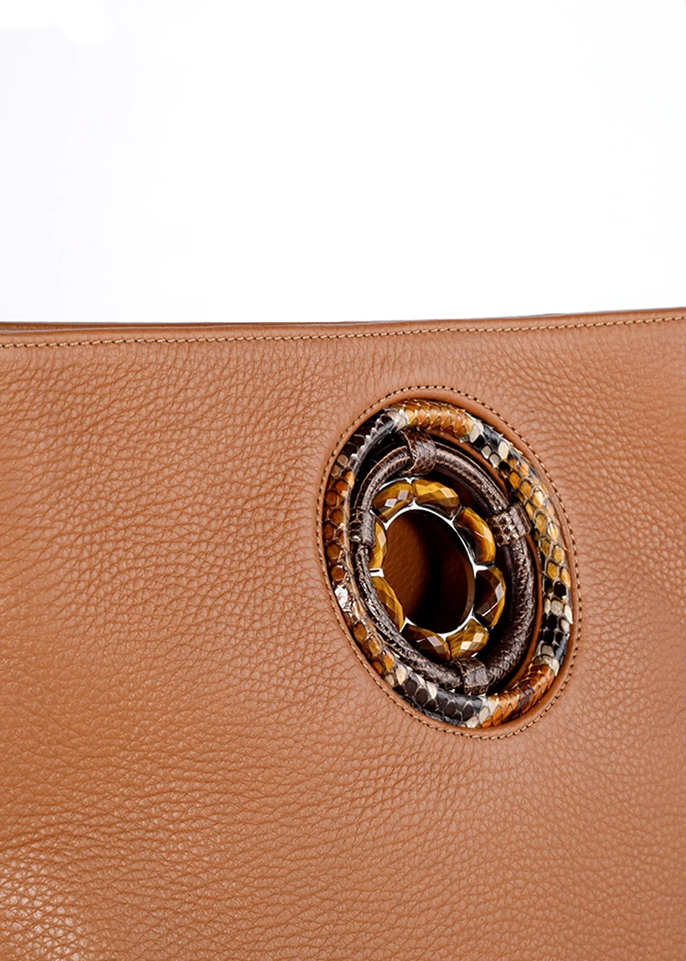 Cloe Jeweled Crossbody Tote - Cognac Leather, Tiger Eye