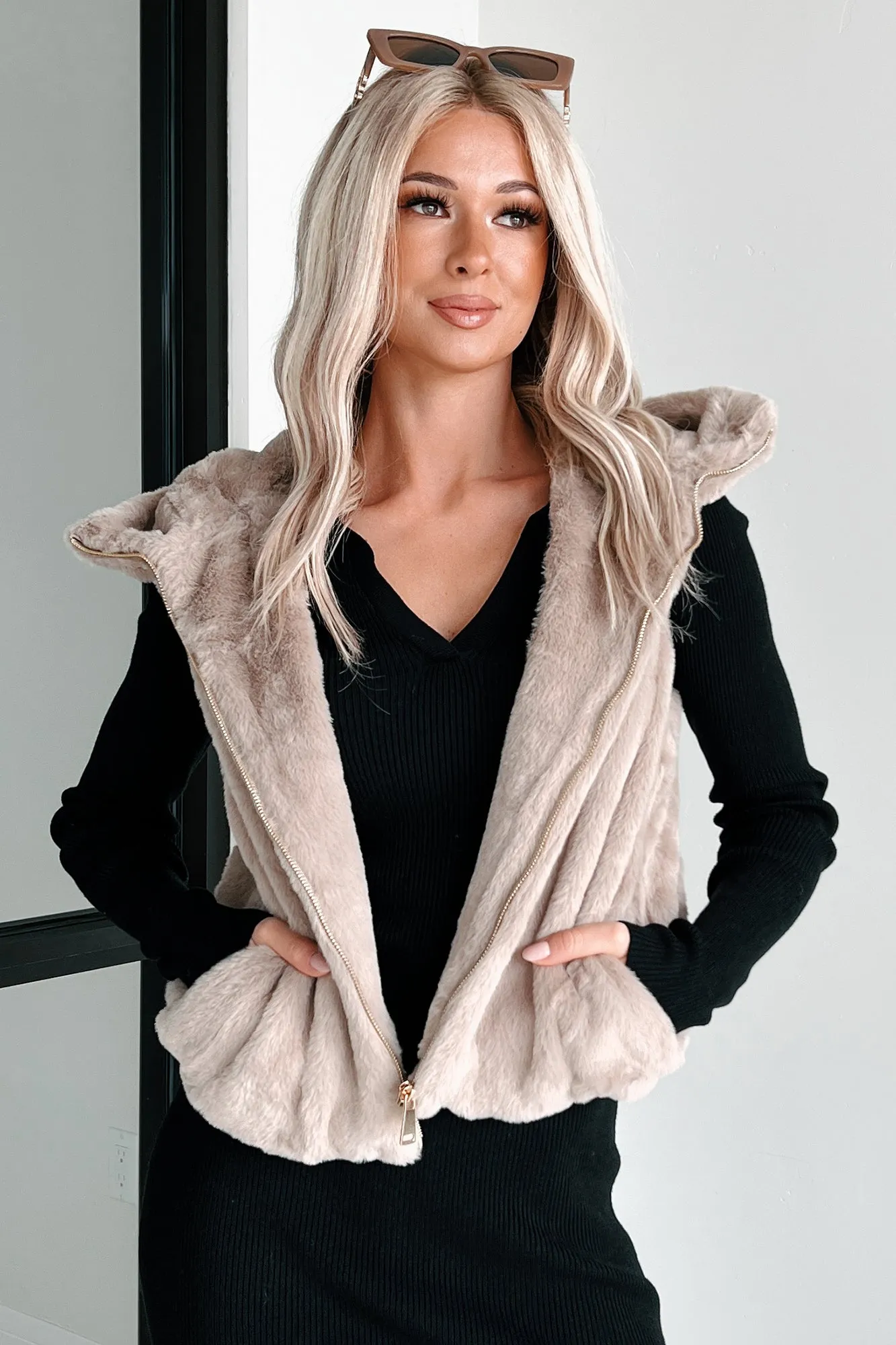 Confidence Is My Style Faux Fur Hooded Vest (Coco)