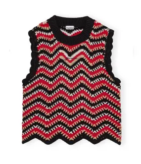 Cotton Crochet Vest in Racing Red