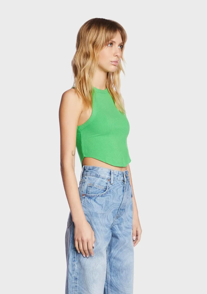 Curved Hem Tank Top - Green-