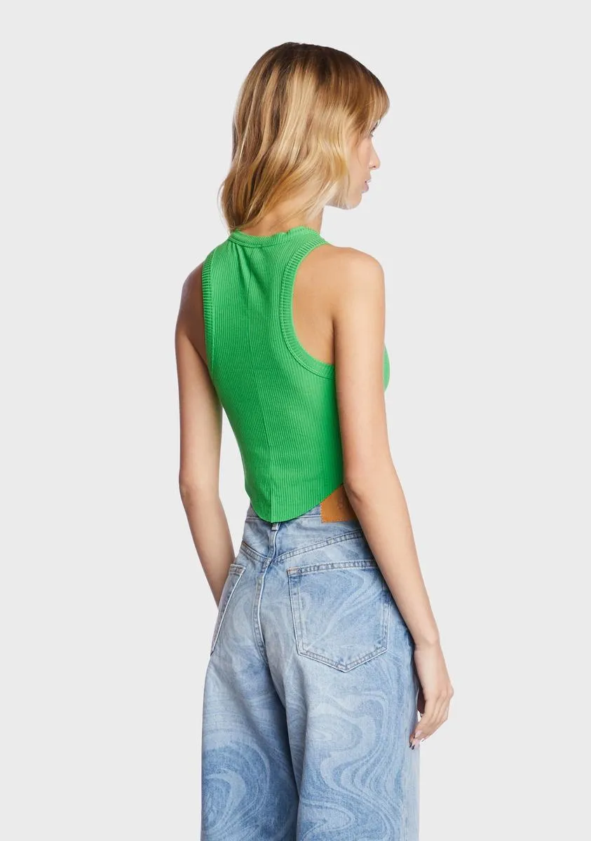 Curved Hem Tank Top - Green-