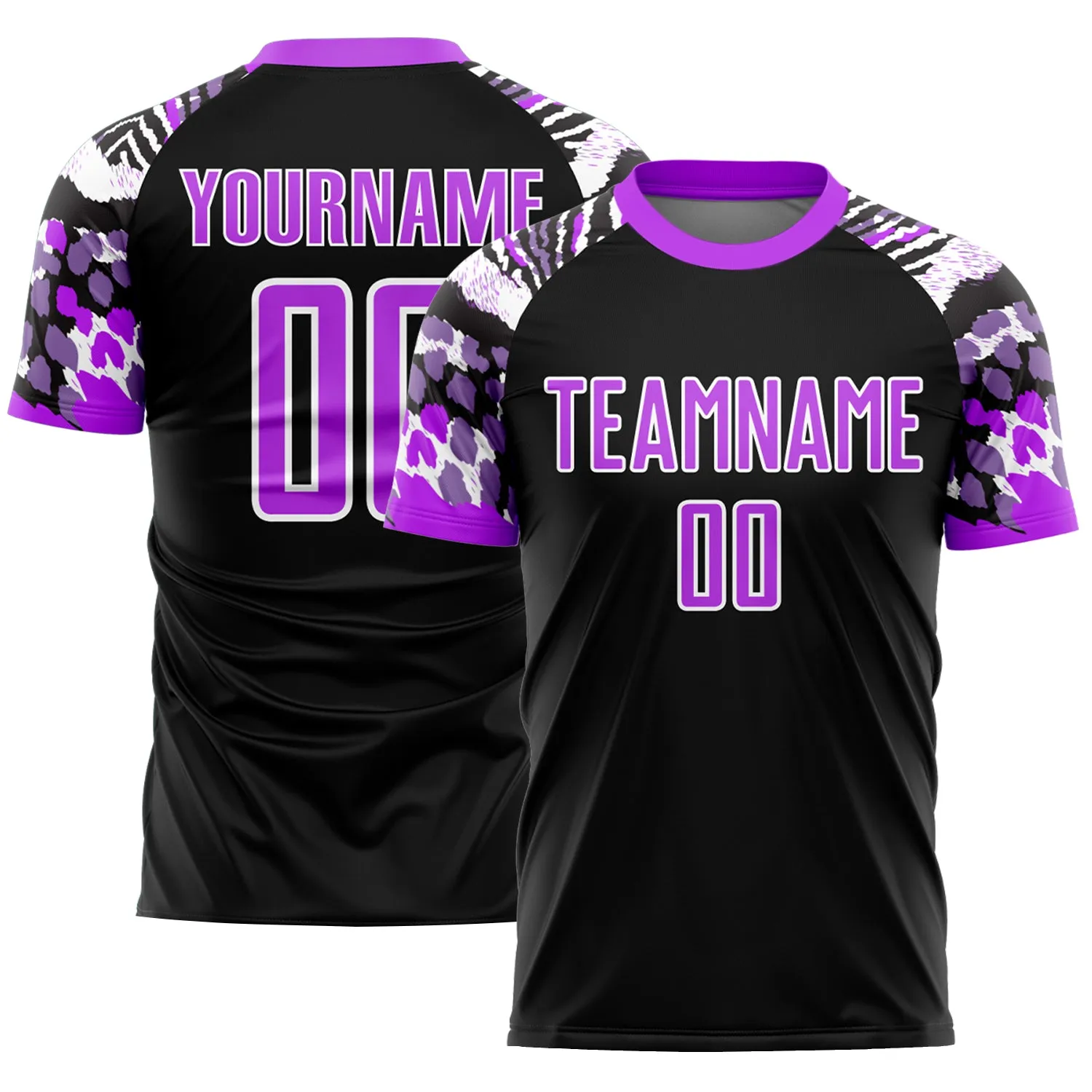 Custom Black Purple-White Animal Print Sublimation Soccer Uniform Jersey