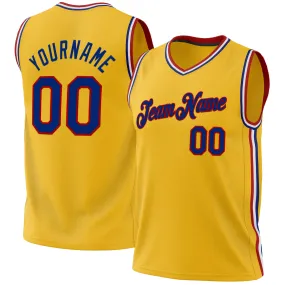 Custom Gold Royal-Red Authentic Throwback Basketball Jersey