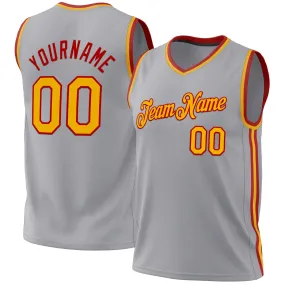 Custom Gray Gold-Red Authentic Throwback Basketball Jersey