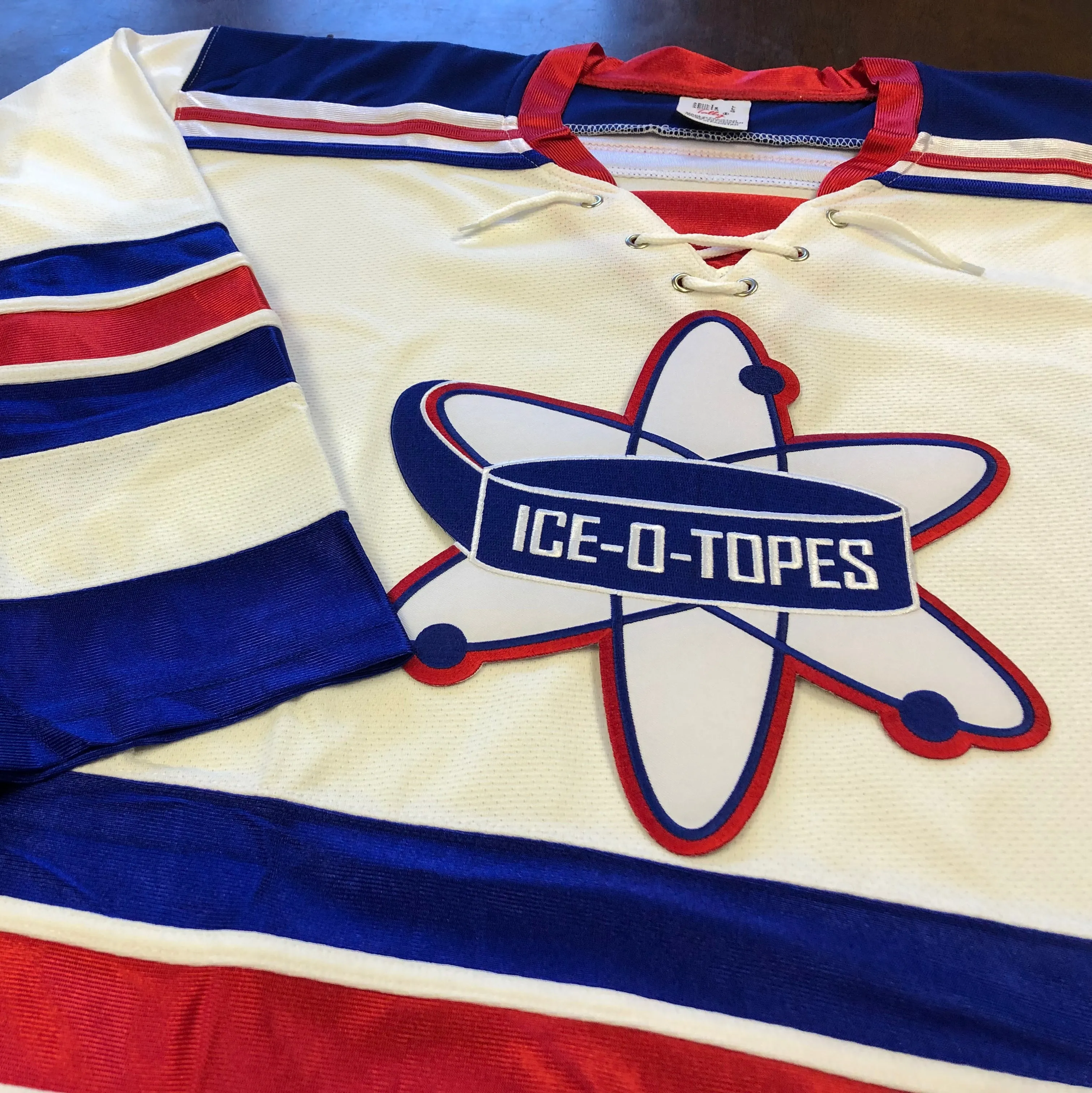 Custom Hockey Jerseys with the Ice-O-Topes Embroidered Twill Logo