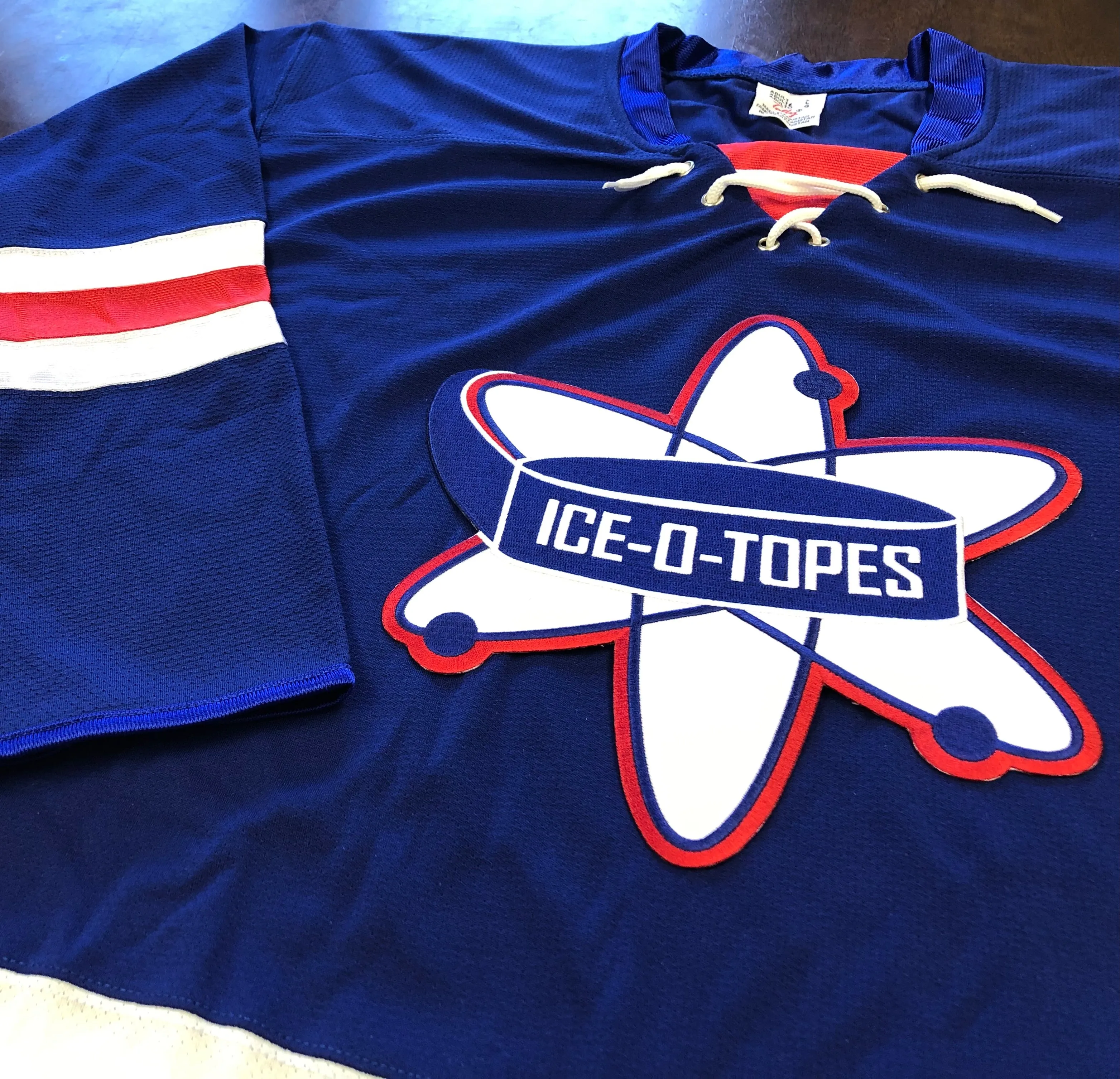 Custom Hockey Jerseys with the Ice-O-Topes Embroidered Twill Logo