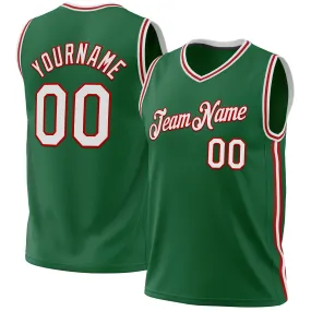 Custom Kelly Green White-Red Authentic Throwback Basketball Jersey