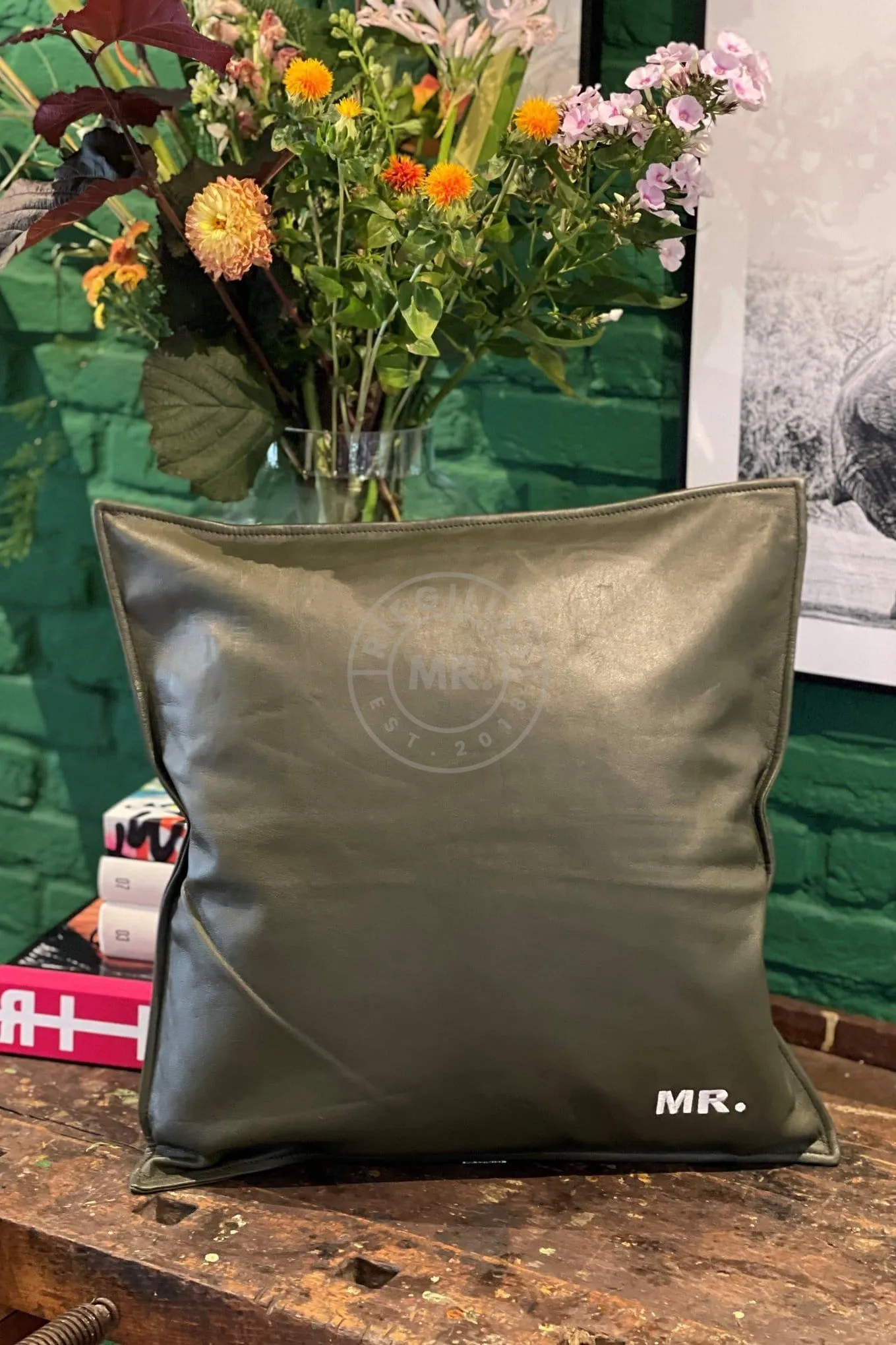 Dark Green Leather Pillow