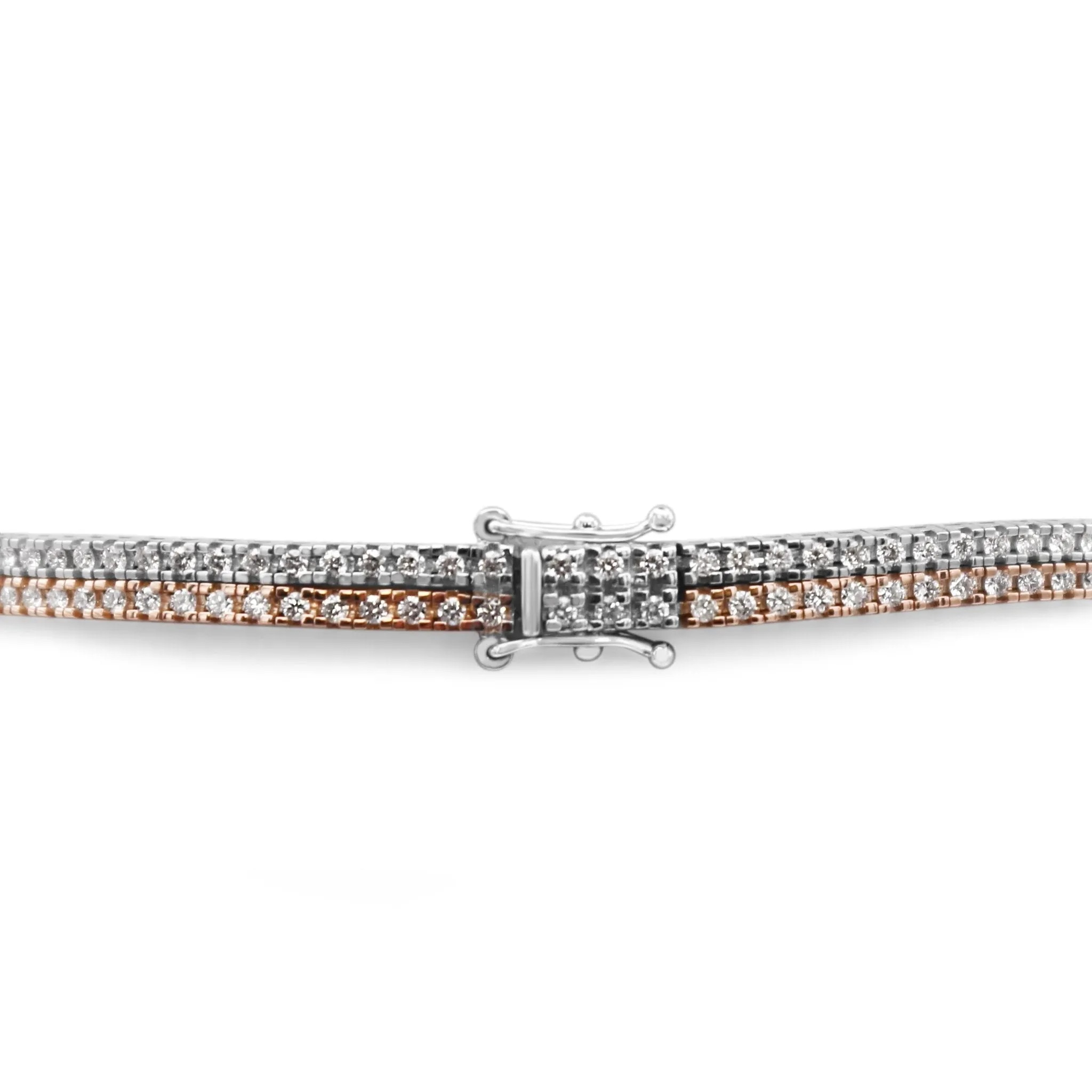 Diamond Set Two Row Tennis Bracelet - 18ct White & Rose Gold