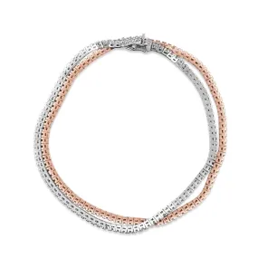 Diamond Set Two Row Tennis Bracelet - 18ct White & Rose Gold